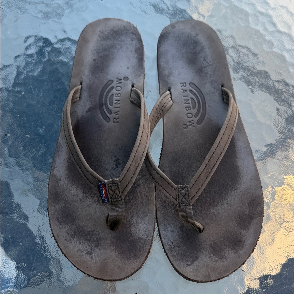 Rainbow Classic Tan Sandals espresso brown 7.5-8.5 large brown leather